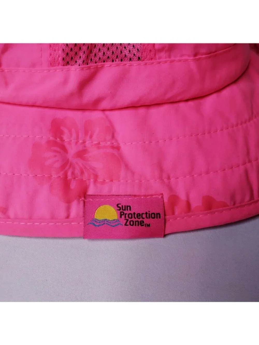 Sun Protection Kids Safari Hat Pink w Flowers Size 3 -10 Sunscreen Reminder